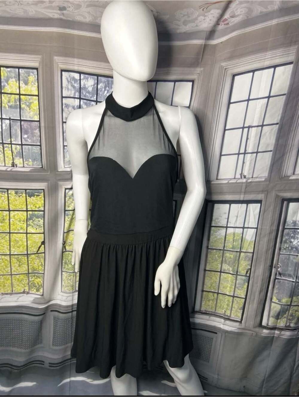 K Too Black Sheer Halter Neck Backless Dress Size Small
